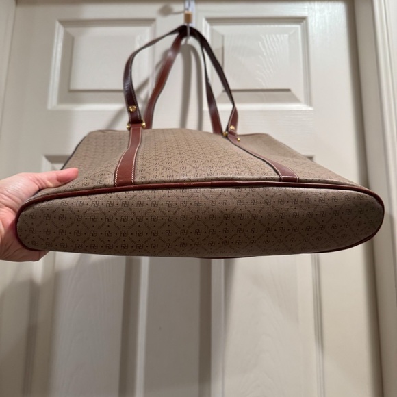 Yoland Monogram Coated Canvas Tote Brown Tan Leather Weekender Large - Picture 9 of 11